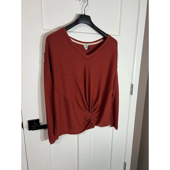Anthropologie Akemi & Kin Rusty Orange Twist Front Waffle Knit Long Sleeve Large - Picture 2 of 10